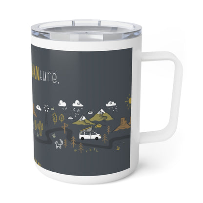 Adventure Insulated Coffee Mug, Travel Mug, Camping Accessories, Outdoor Gift, Wanderlust Coffee Cup, Adventure Awaits Drinkware - MaisonThreadory