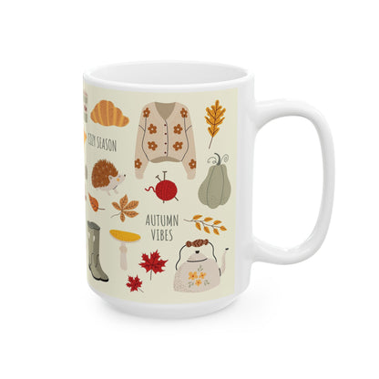 Cozy Fall Ceramic Mug, Autumn Vibes, Seasonal Gift, Cute Coffee Cup, Hello Fall Mug, Perfect for Hot Beverages - MaisonThreadory