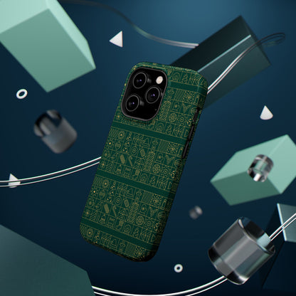 Magnetic Impact-Resistant Phone Case — Dark Green Geometric Pattern