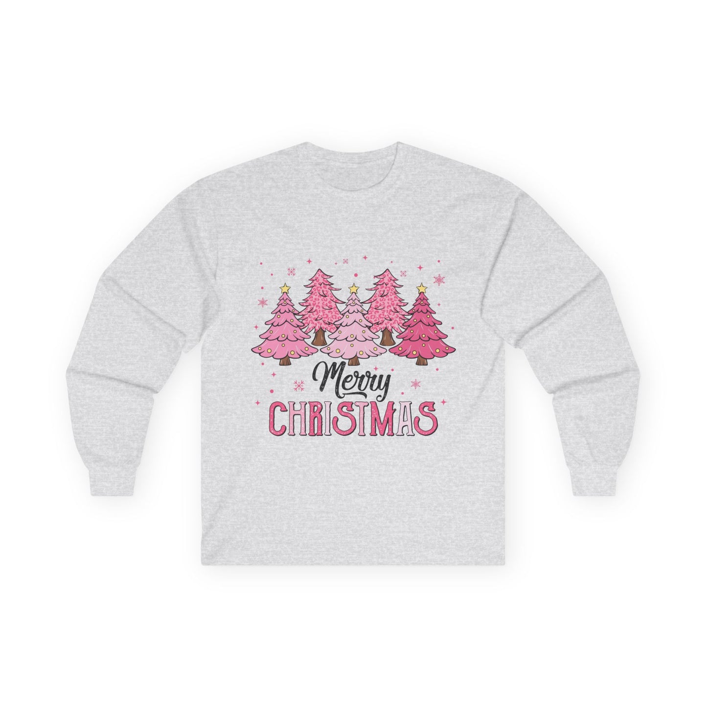 Merry Christmas Pink Tree Long Sleeve Tee