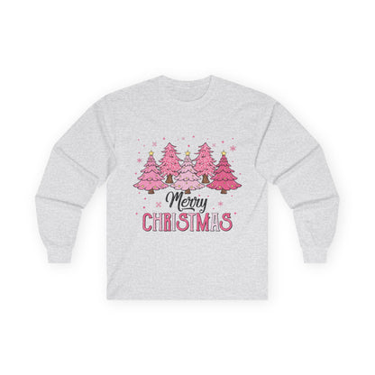 Merry Christmas Pink Tree Long Sleeve Tee