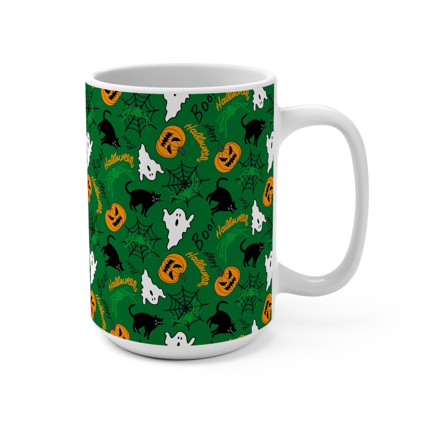 Halloween-Themed Mug, Cozy Coffee Cup, Spooky Drinkware, Pumpkin and Ghosts Mug, Perfect for Fall Celebrations - MaisonThreadory
