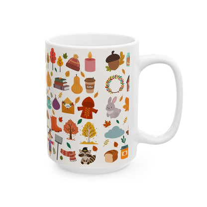 Autumn Harvest Ceramic Mug - Hello Fall Design, Cozy Kitchen Decor, Seasonal Gift, Cute Drinkware for Autumn Lovers, Perfect for [...] - MaisonThreadory