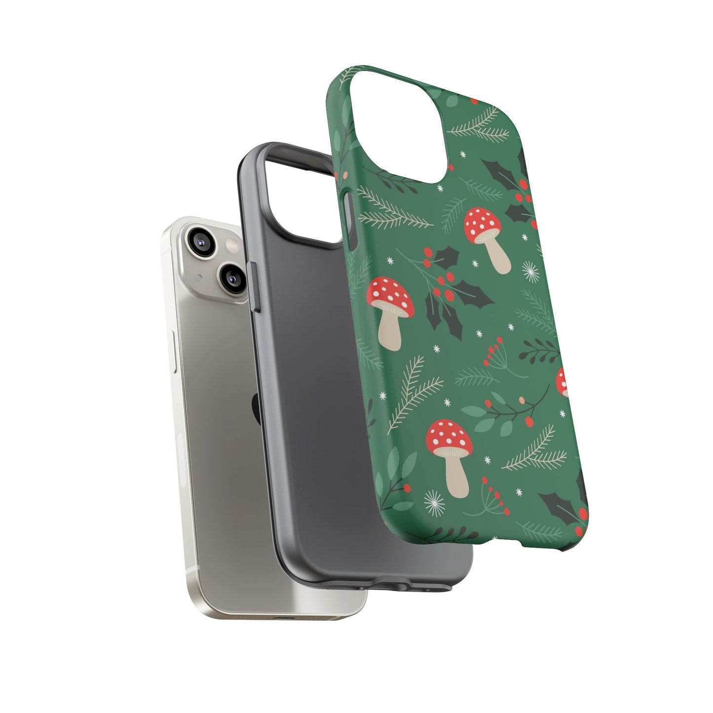 Festive Mushroom Phone Case, Colorful Holiday Case, Christmas Gift, Winter Vibes, Eco-Friendly Phone Cover