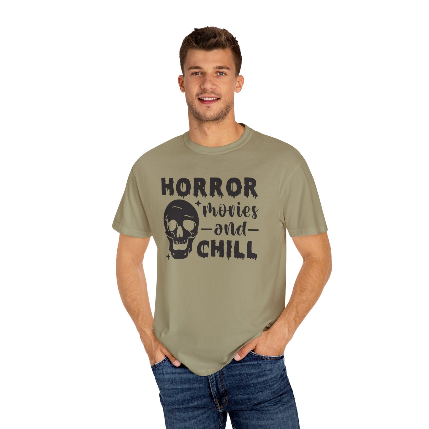 Horror Movies and Chill T-Shirt, Perfect for Halloween, Movie Nights, Gifts for Horror Fans, Unisex Graphic Tee, Soft Cotton Casual Wear