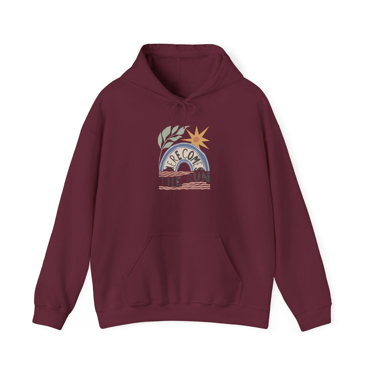 Retro Sunrise Hoodie — "Fire Comes From The Sun" Cozy Sun Graphic Sweatshirt