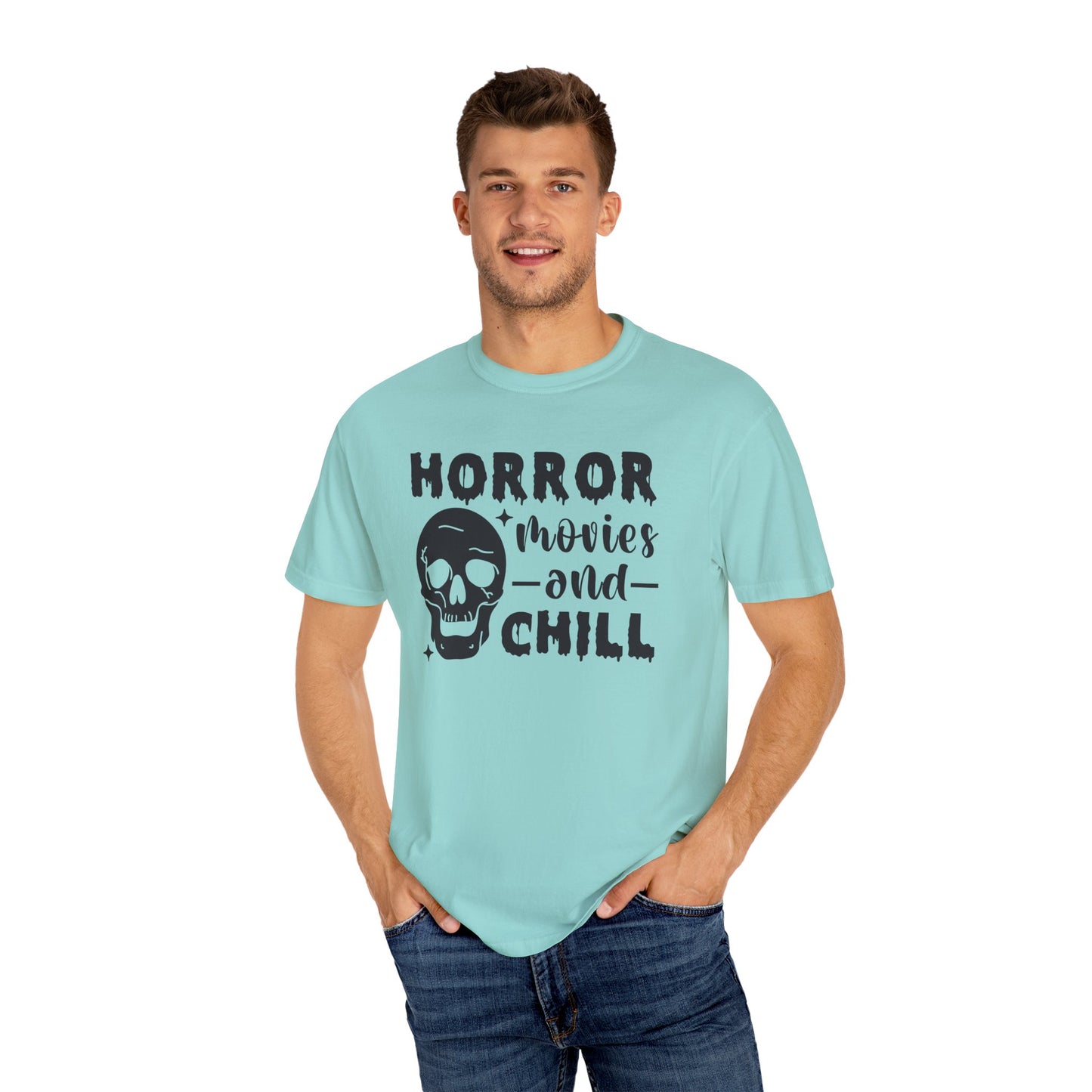 Horror Movies and Chill T-Shirt, Perfect for Halloween, Movie Nights, Gifts for Horror Fans, Unisex Graphic Tee, Soft Cotton Casual Wear