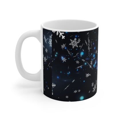 Elegant Snowflake Mug with a Starry Background, Perfect Holiday Gift, Winter Decor, Coffee Lover's Choice, Unique Present - MaisonThreadory