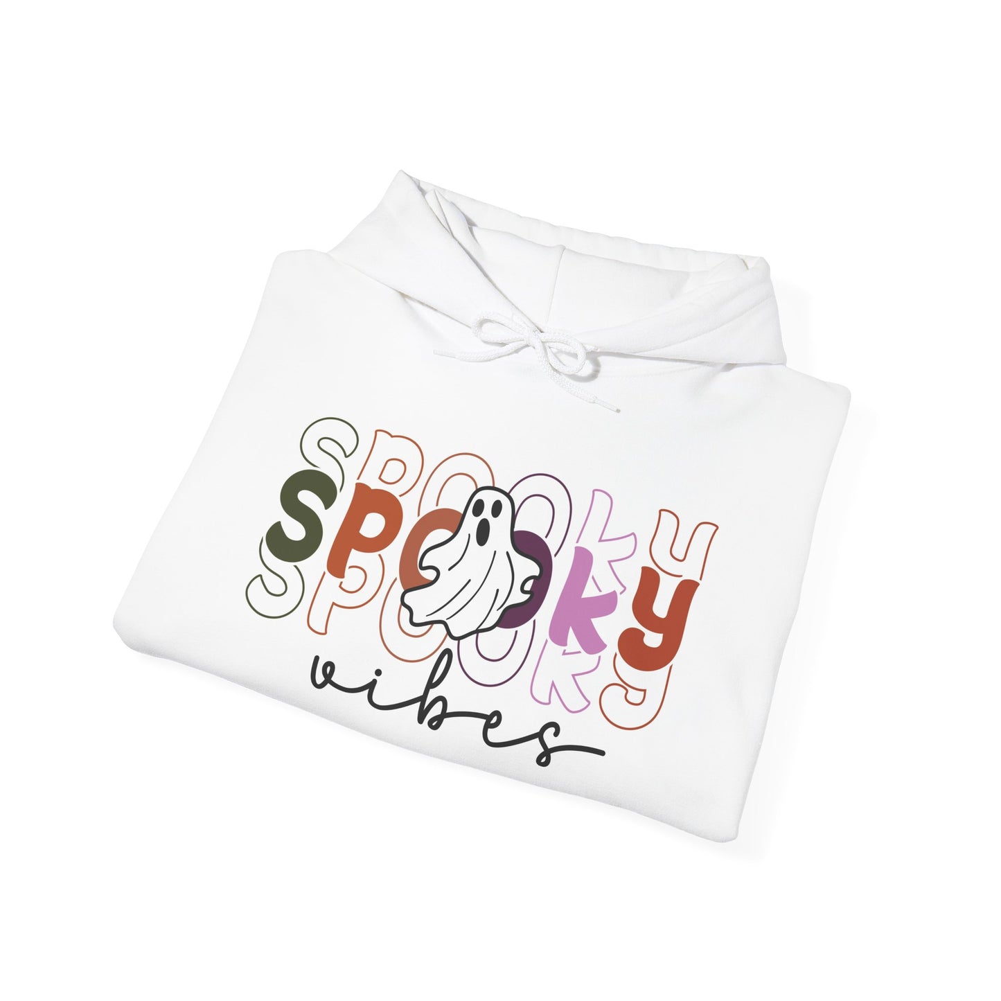 Spooky Vibes Unisex Hooded Sweatshirt - Cozy Halloween Hoodie, Casual Fall Fashion, Ghost Design, Perfect for Trick or Treating, [...] - MaisonThreadory