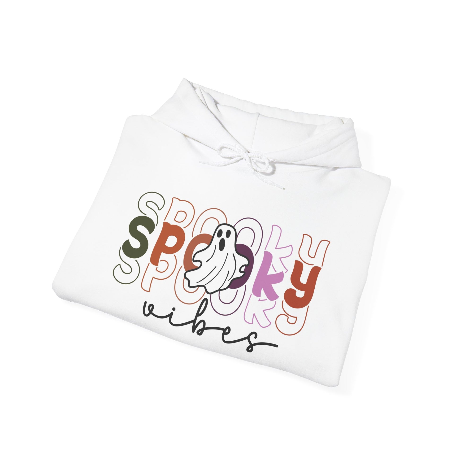 Spooky Vibes Unisex Hooded Sweatshirt - Cozy Halloween Hoodie, Casual Fall Fashion, Ghost Design, Perfect for Trick or Treating, [...] - MaisonThreadory