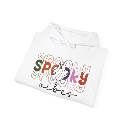Spooky Vibes Unisex Hooded Sweatshirt - Cozy Halloween Hoodie, Casual Fall Fashion, Ghost Design, Perfect for Trick or Treating, [...] - MaisonThreadory