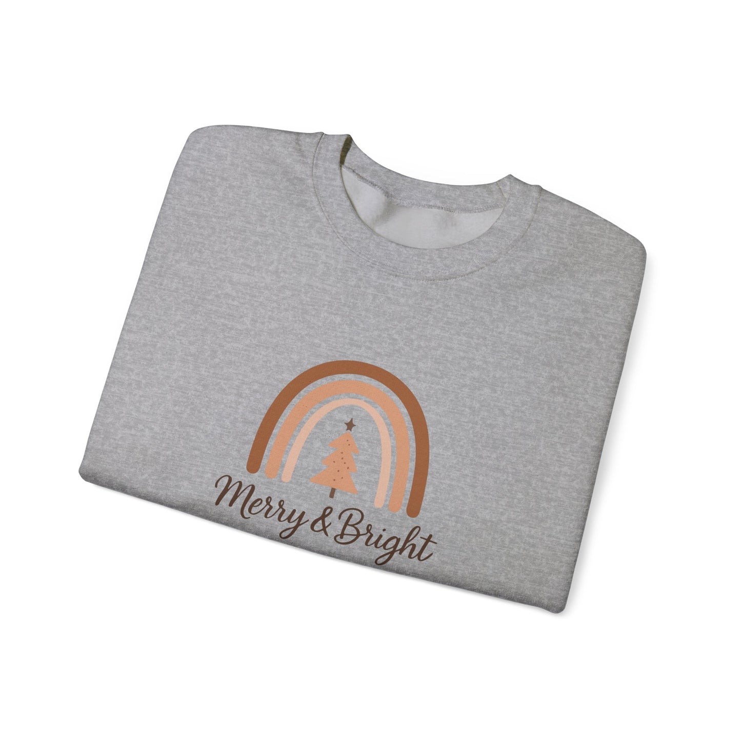 Merry & Bright Christmas Crewneck Sweatshirt — Neutral Rainbow Holiday Sweatshirt