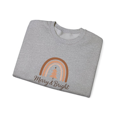 Merry & Bright Christmas Crewneck Sweatshirt — Neutral Rainbow Holiday Sweatshirt