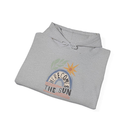 Retro Sunrise Hoodie — "Fire Comes From The Sun" Cozy Sun Graphic Sweatshirt