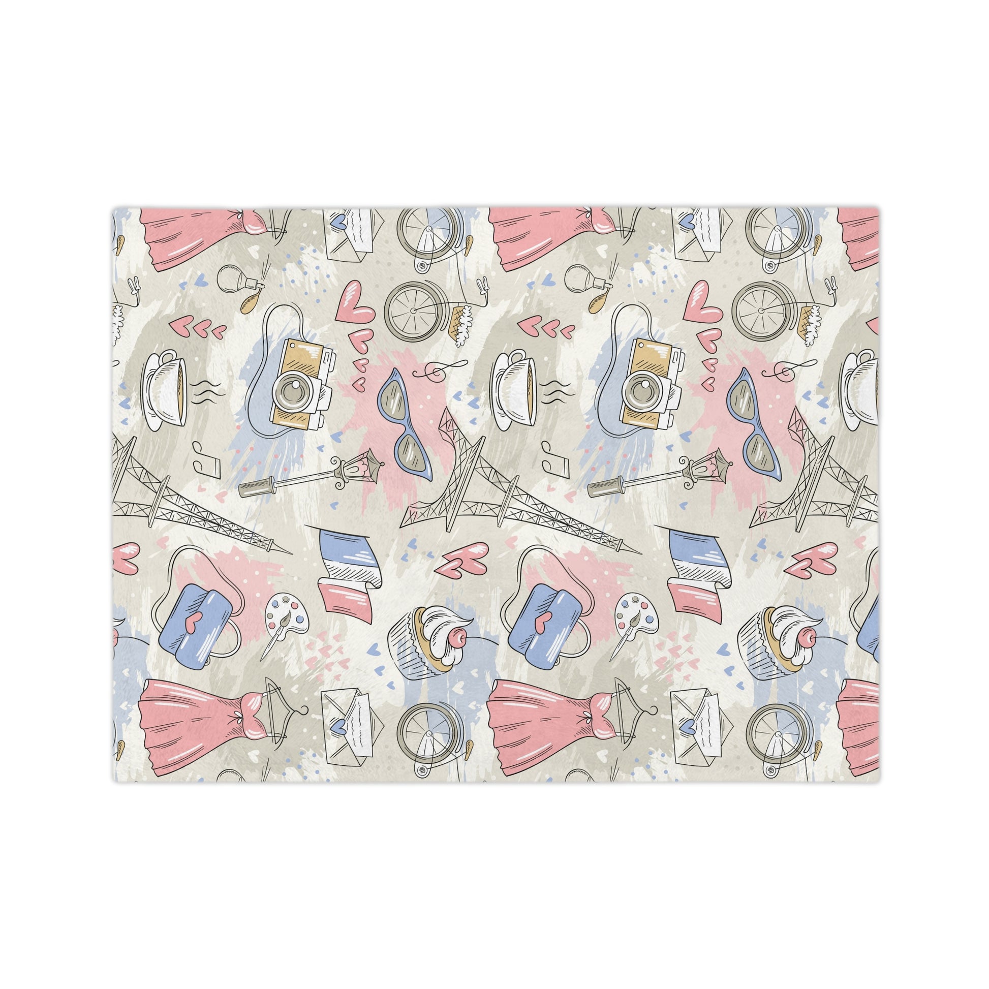 Cozy Travel-Inspired Blanket, Perfect for Picnics, Home Decor, Gift for Her, Cute French Design, Soft Microfiber - MaisonThreadory