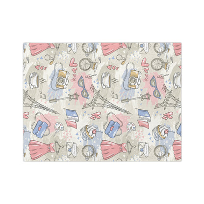 Cozy Travel-Inspired Blanket, Perfect for Picnics, Home Decor, Gift for Her, Cute French Design, Soft Microfiber - MaisonThreadory