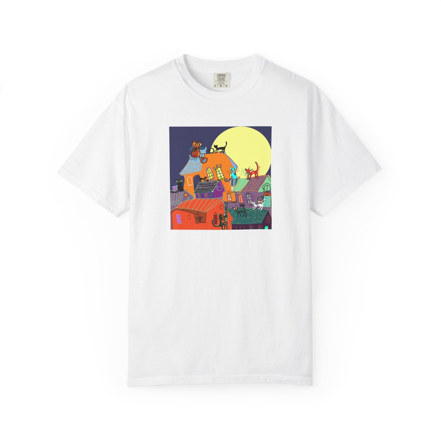 Moonlit Canine Adventure T-Shirt, Unisex Dog Lover Tee, Garment-Dyed Graphic Top, Pet-Themed Gift, Casual Wear