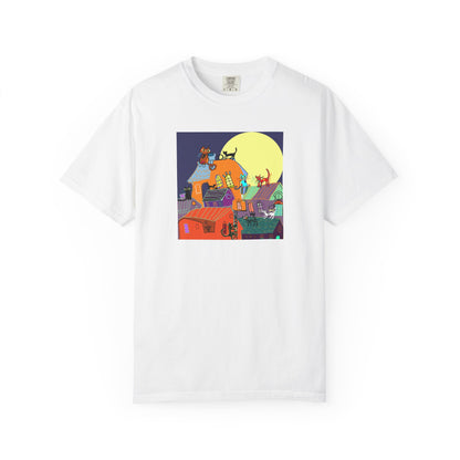 Moonlit Canine Adventure T-Shirt, Unisex Dog Lover Tee, Garment-Dyed Graphic Top, Pet-Themed Gift, Casual Wear