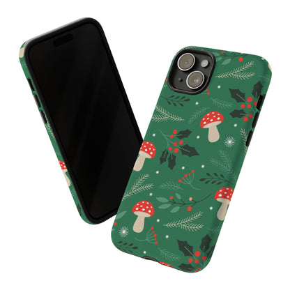 Festive Mushroom Phone Case, Colorful Holiday Case, Christmas Gift, Winter Vibes, Eco-Friendly Phone Cover