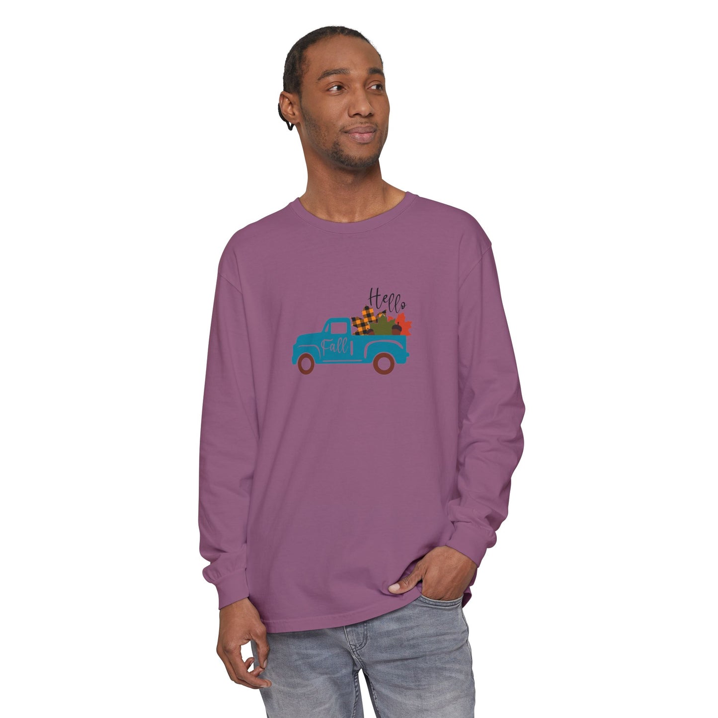 Hello Fall Long Sleeve T-Shirt, Unisex Seasonal Tee, Cozy Autumn Apparel, Thanksgiving Gift, Cute Outdoor Shirt - MaisonThreadory