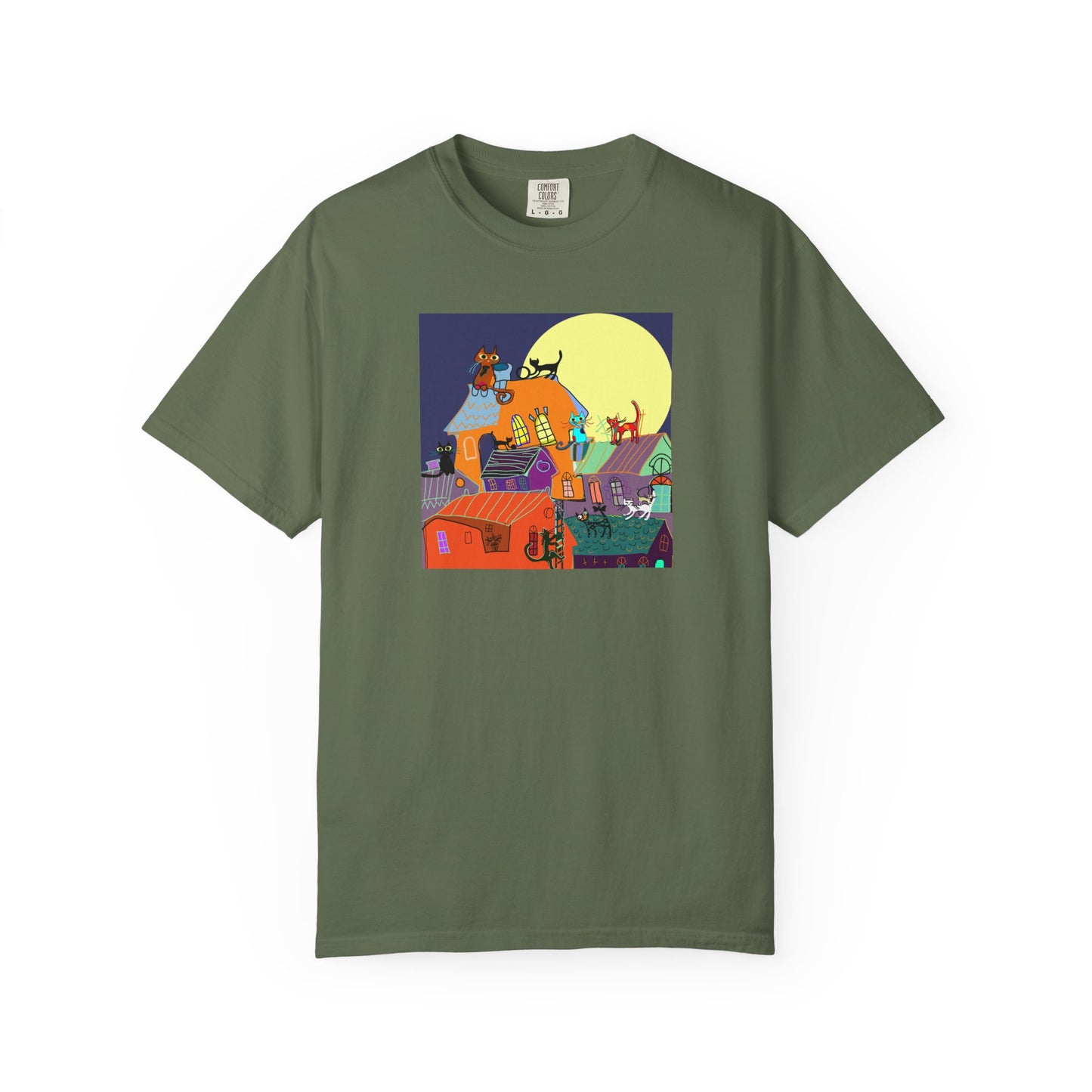 Moonlit Canine Adventure T-Shirt, Unisex Dog Lover Tee, Garment-Dyed Graphic Top, Pet-Themed Gift, Casual Wear