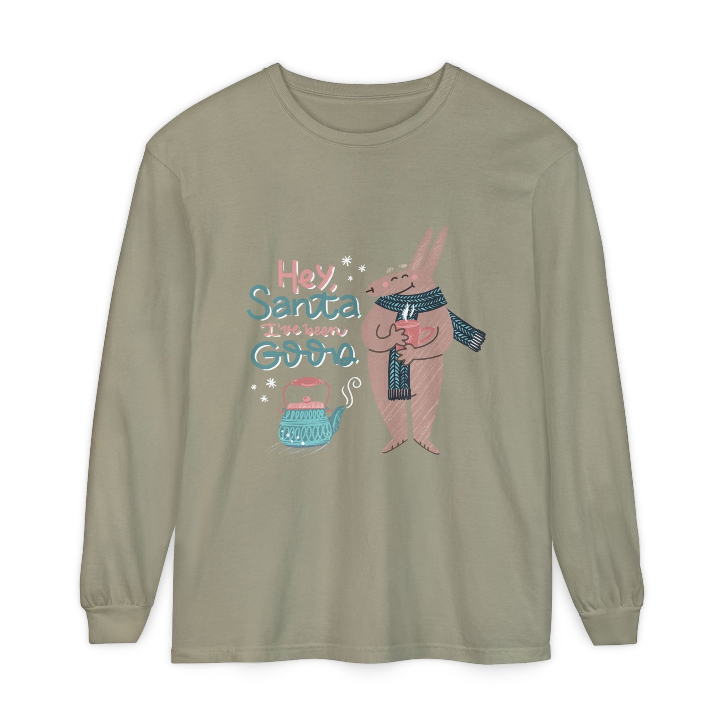 Hey Santa I’ve Been Good Long Sleeve T-Shirt — Cute Bunny Christmas Holiday Top