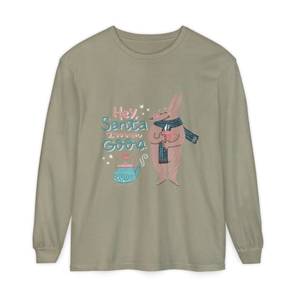 Hey Santa I’ve Been Good Long Sleeve T-Shirt — Cute Bunny Christmas Holiday Top