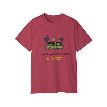 Vast World Van Tee, Travel T-Shirt, Adventure Tee, Camping Gift, Road Trip Shirt, Nature Lover Apparel - MaisonThreadory