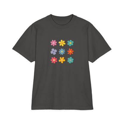Floral Grid Tee — Colorful Retro Flowers Graphic T-Shirt