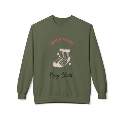 Warm Heart Cozy Socks Sweatshirt | Unisex Fleece Crewneck for Gift, Comfort Wear, Cozy Apparel, Holiday Wardrobe, Lounge Wear - MaisonThreadory