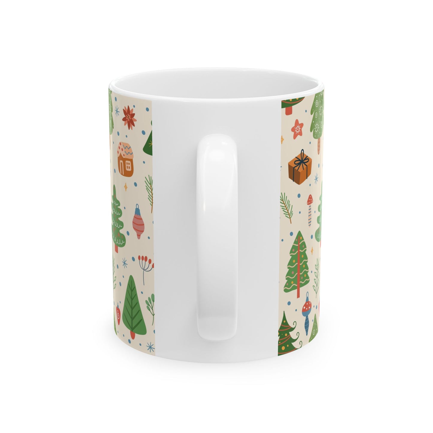 Christmas Trees & Ornaments Ceramic Mug — Festive Holiday Pattern (11oz/15oz)