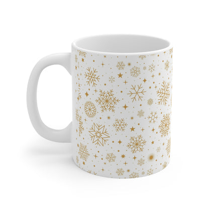 Elegant Gold Snowflake Mug | Winter Coffee Cup, Holiday Gift, Cozy Home Decor, Seasonal Drinkware, Christmas Celebration - MaisonThreadory