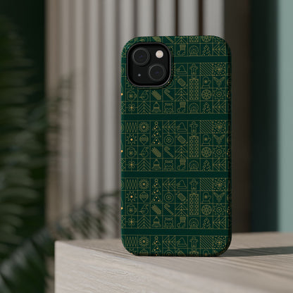 Magnetic Impact-Resistant Phone Case — Dark Green Geometric Pattern