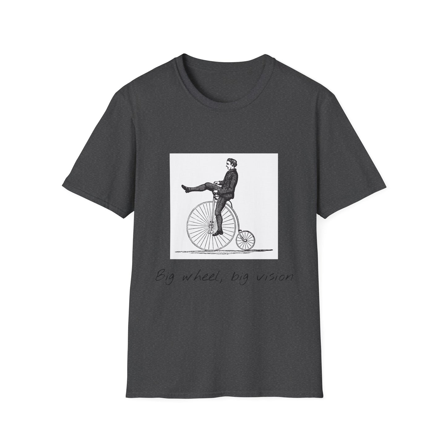 Vintage-Inspired Graphic Tee: "Big Wheel, Big Vision" Unisex Softstyle T-Shirt, Casual Outfit, Funny Gift, Bicycle Lover's Apparel, [...]