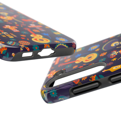 Colorful Dia de los Muertos Phone Case, Tough Case for Halloween, Gift for Music Lovers, Floral Phone Cover, Sugar Skull Art