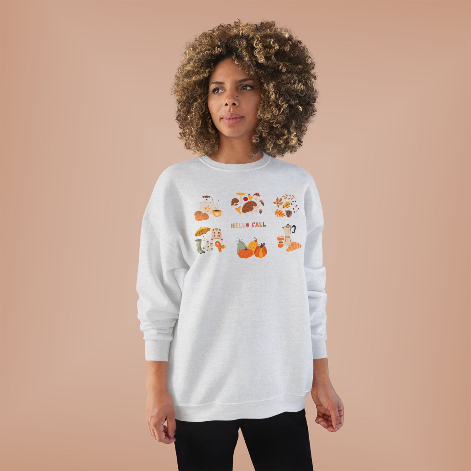 Cozy Fall Sweatshirt - Hello Fall Design, Unisex Fall Apparel, Eco-Friendly Sweater, Perfect for Autumn Celebrations, Gift for Nature Lovers - MaisonThreadory