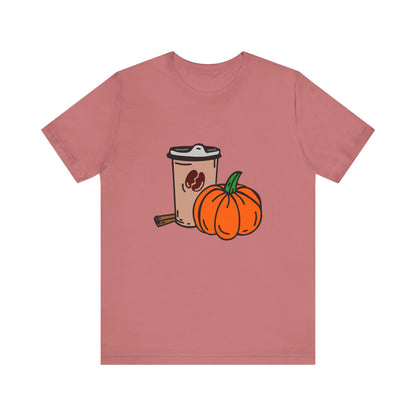 Fall Vibes Pumpkin Coffee Tee, Autumn Pumpkin Shirt, Cozy Casual Tee, Thanksgiving Gift, Unisex Fall Apparel - MaisonThreadory