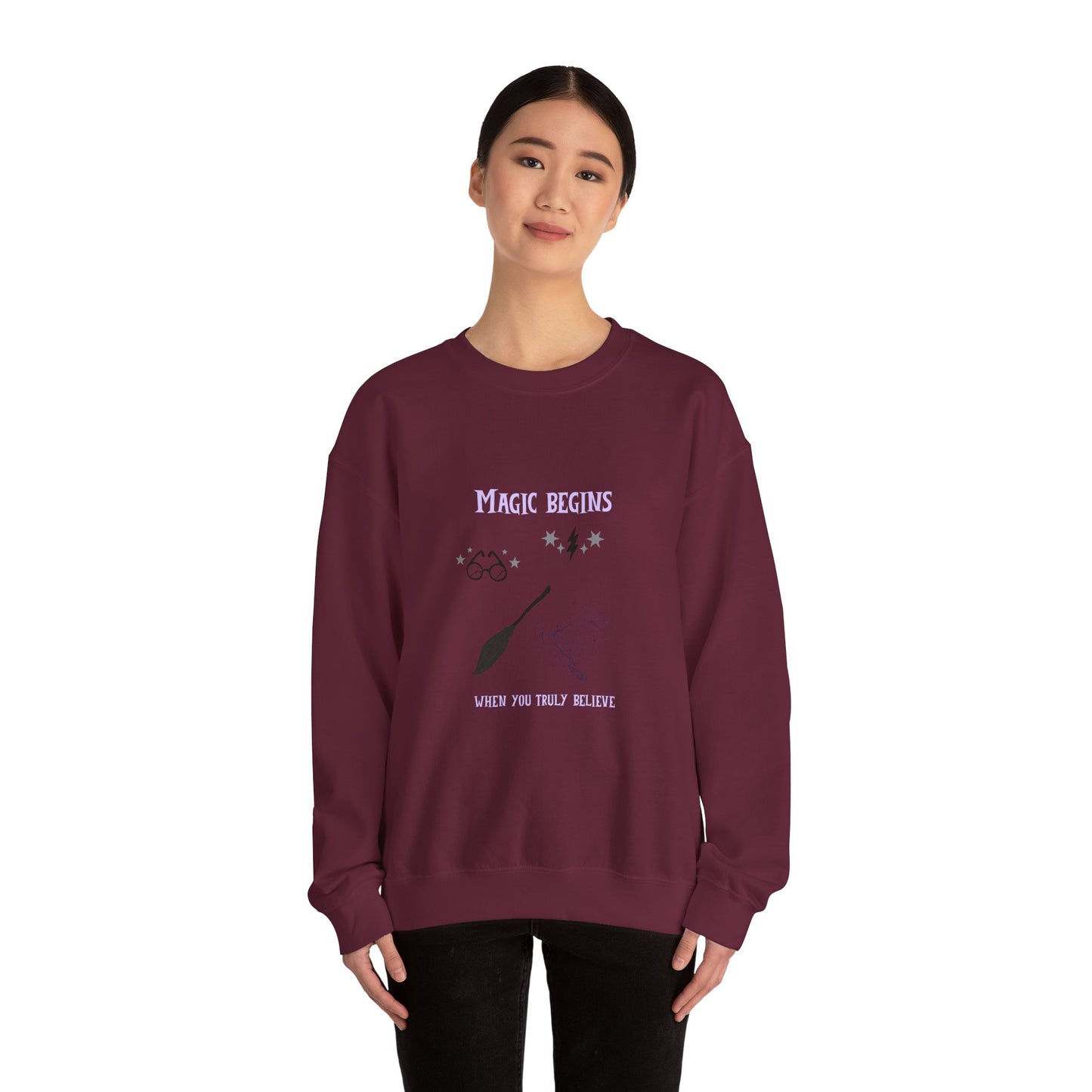 Magic Begins Sweatshirt - Cozy Unisex Crewneck, Perfect for Gifts, Spirituality, Comfort Wear, Casual Everyday Style - MaisonThreadory