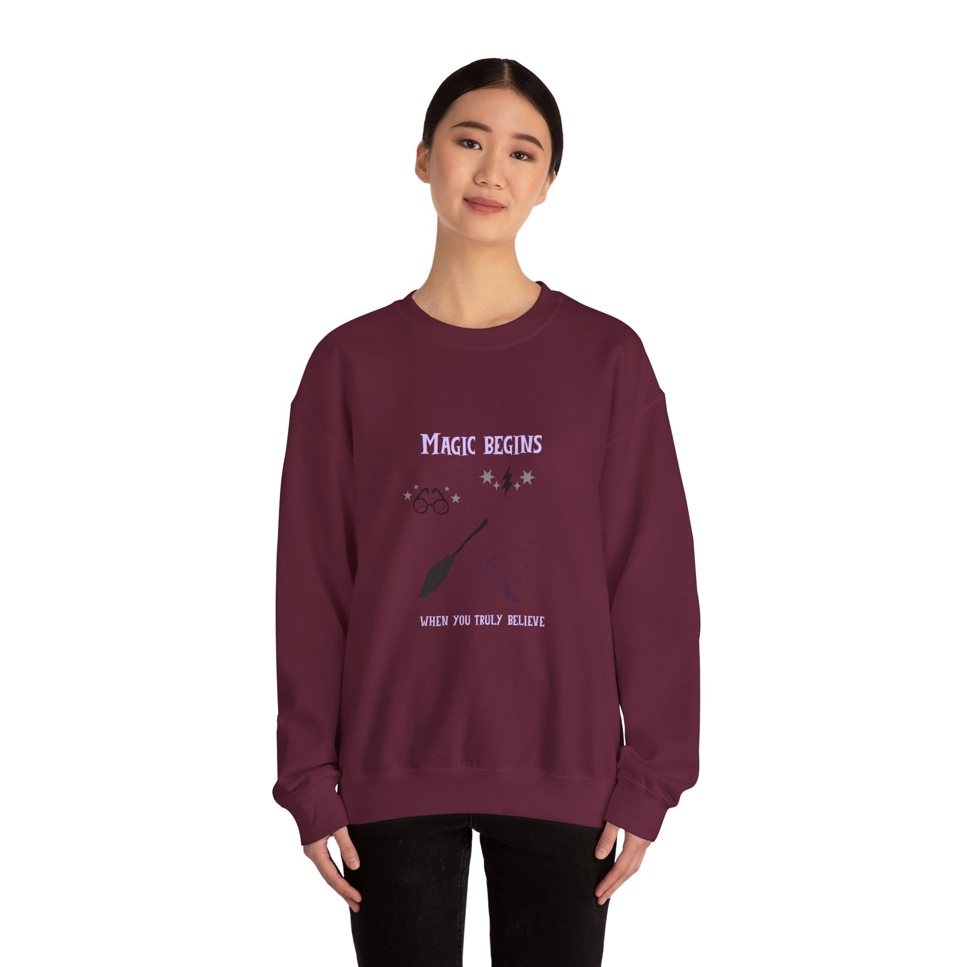 Magic Begins Sweatshirt - Cozy Unisex Crewneck, Perfect for Gifts, Spirituality, Comfort Wear, Casual Everyday Style - MaisonThreadory