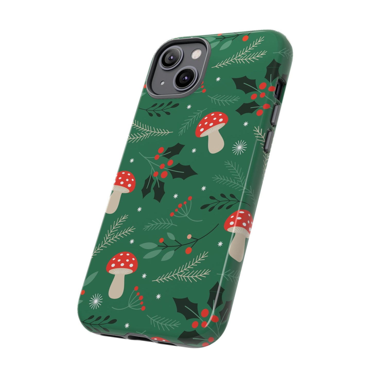 Festive Mushroom Phone Case, Colorful Holiday Case, Christmas Gift, Winter Vibes, Eco-Friendly Phone Cover