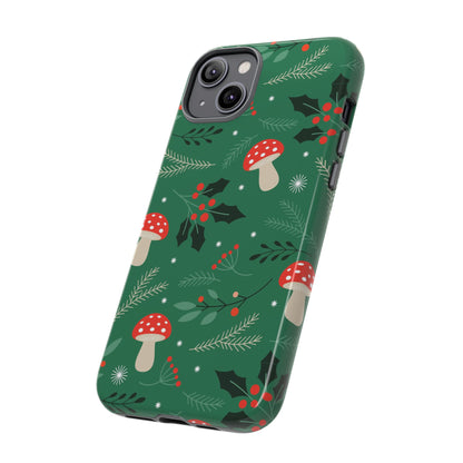 Festive Mushroom Phone Case, Colorful Holiday Case, Christmas Gift, Winter Vibes, Eco-Friendly Phone Cover