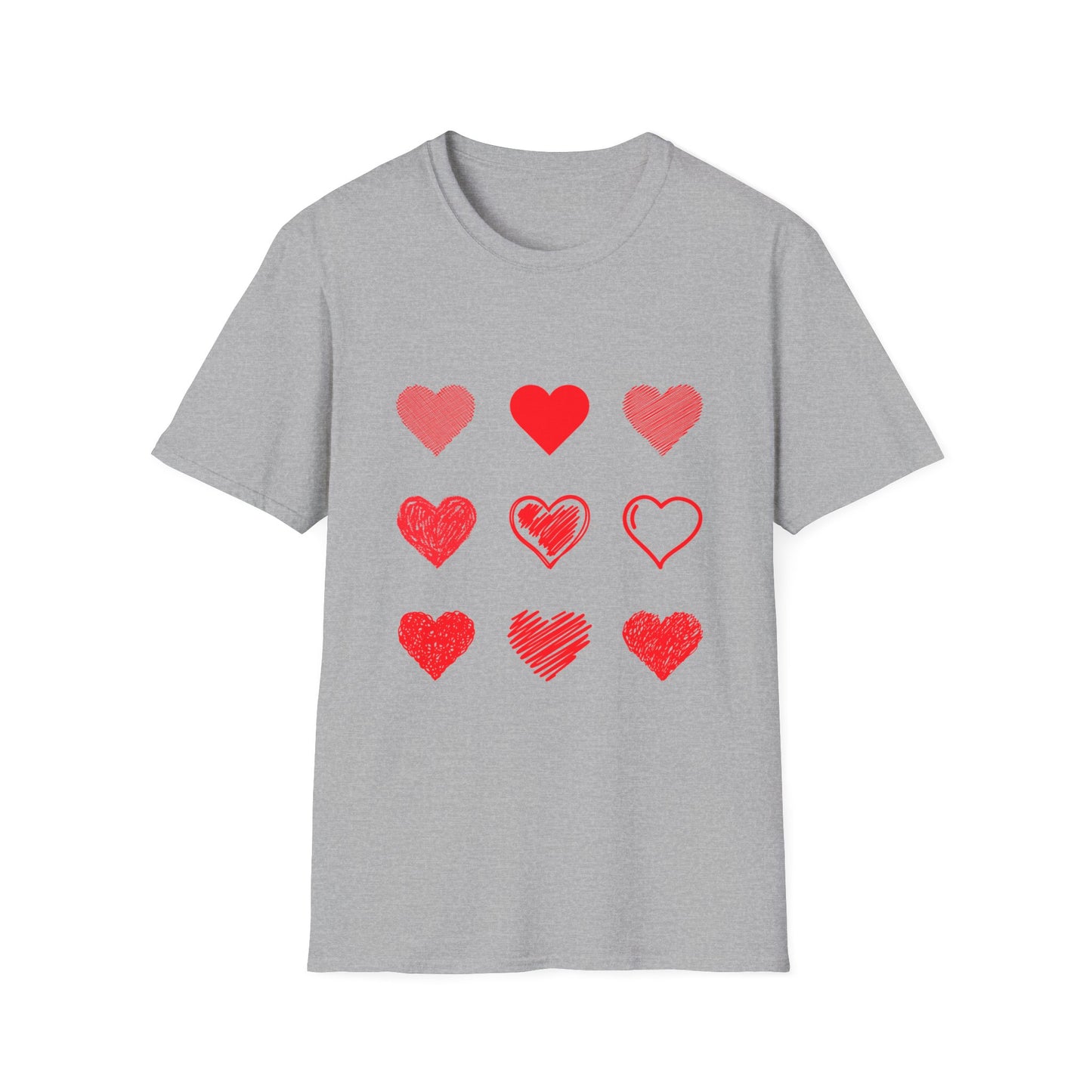Heart Icons T-Shirt — Red Sketch & Filled Heart Graphic Tee for Valentine’s Day
