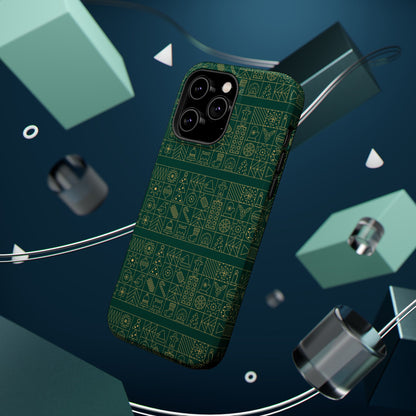 Magnetic Impact-Resistant Phone Case — Dark Green Geometric Pattern