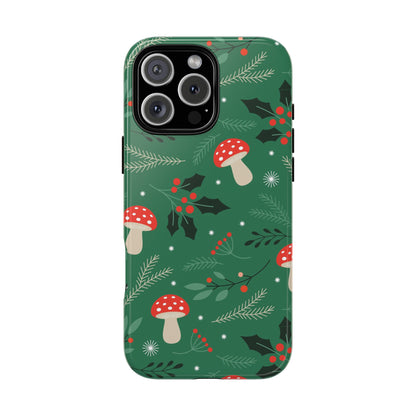 Festive Mushroom Phone Case, Colorful Holiday Case, Christmas Gift, Winter Vibes, Eco-Friendly Phone Cover