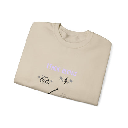 Magic Begins Sweatshirt - Cozy Unisex Crewneck, Perfect for Gifts, Spirituality, Comfort Wear, Casual Everyday Style - MaisonThreadory