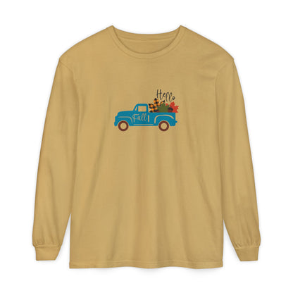 Hello Fall Long Sleeve T-Shirt, Unisex Seasonal Tee, Cozy Autumn Apparel, Thanksgiving Gift, Cute Outdoor Shirt - MaisonThreadory