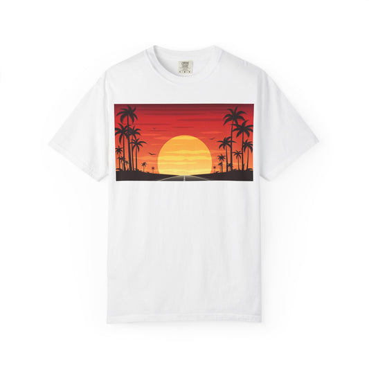 Sunset Palm Beach T-Shirt — Retro Tropical Sunset Graphic