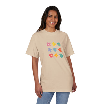 Floral Grid Tee — Colorful Retro Flowers Graphic T-Shirt