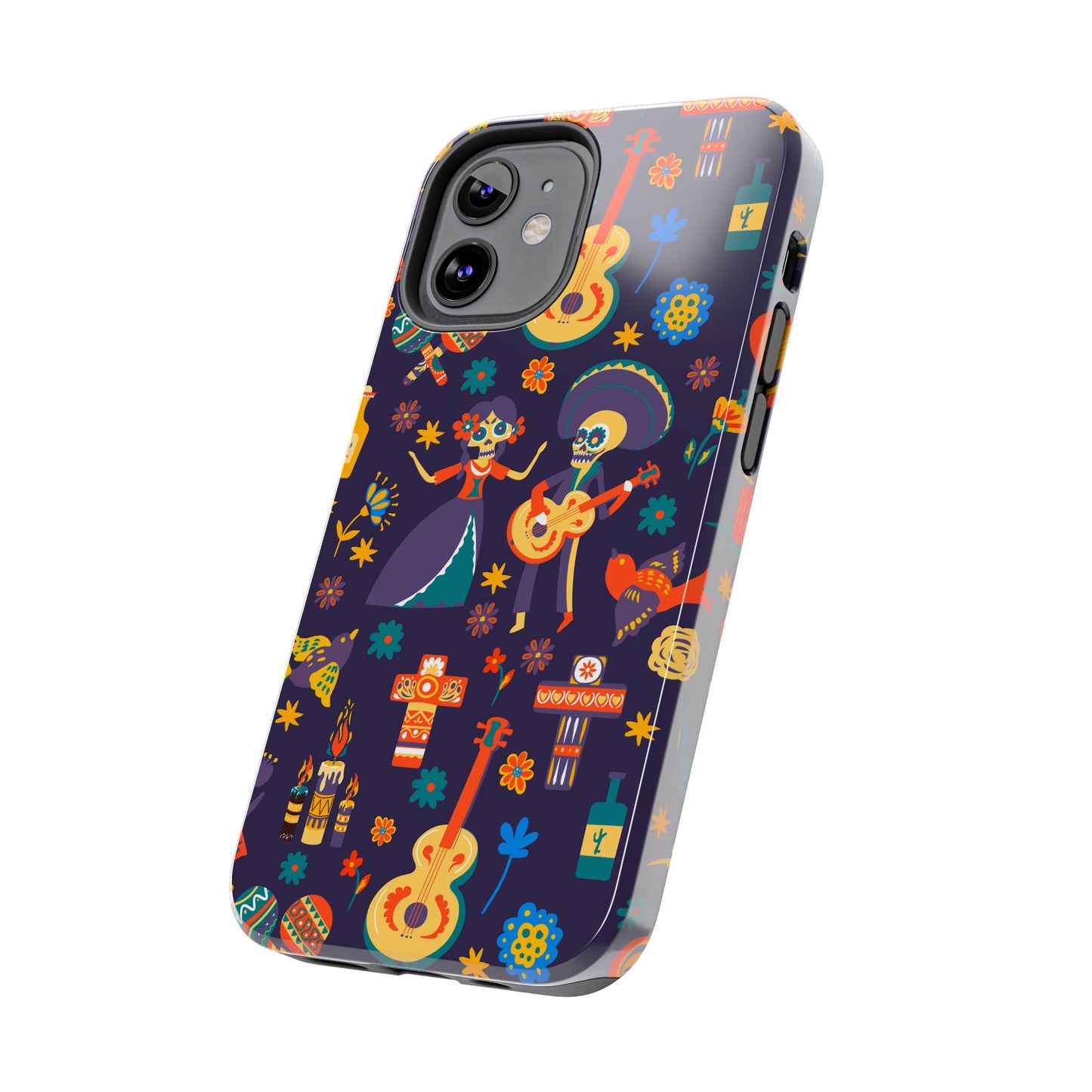 Colorful Dia de los Muertos Phone Case, Tough Case for Halloween, Gift for Music Lovers, Floral Phone Cover, Sugar Skull Art