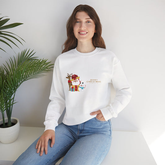 Christmas Snowman & Reindeer Crewneck Sweatshirt — Merry Christmas Holiday Sweater